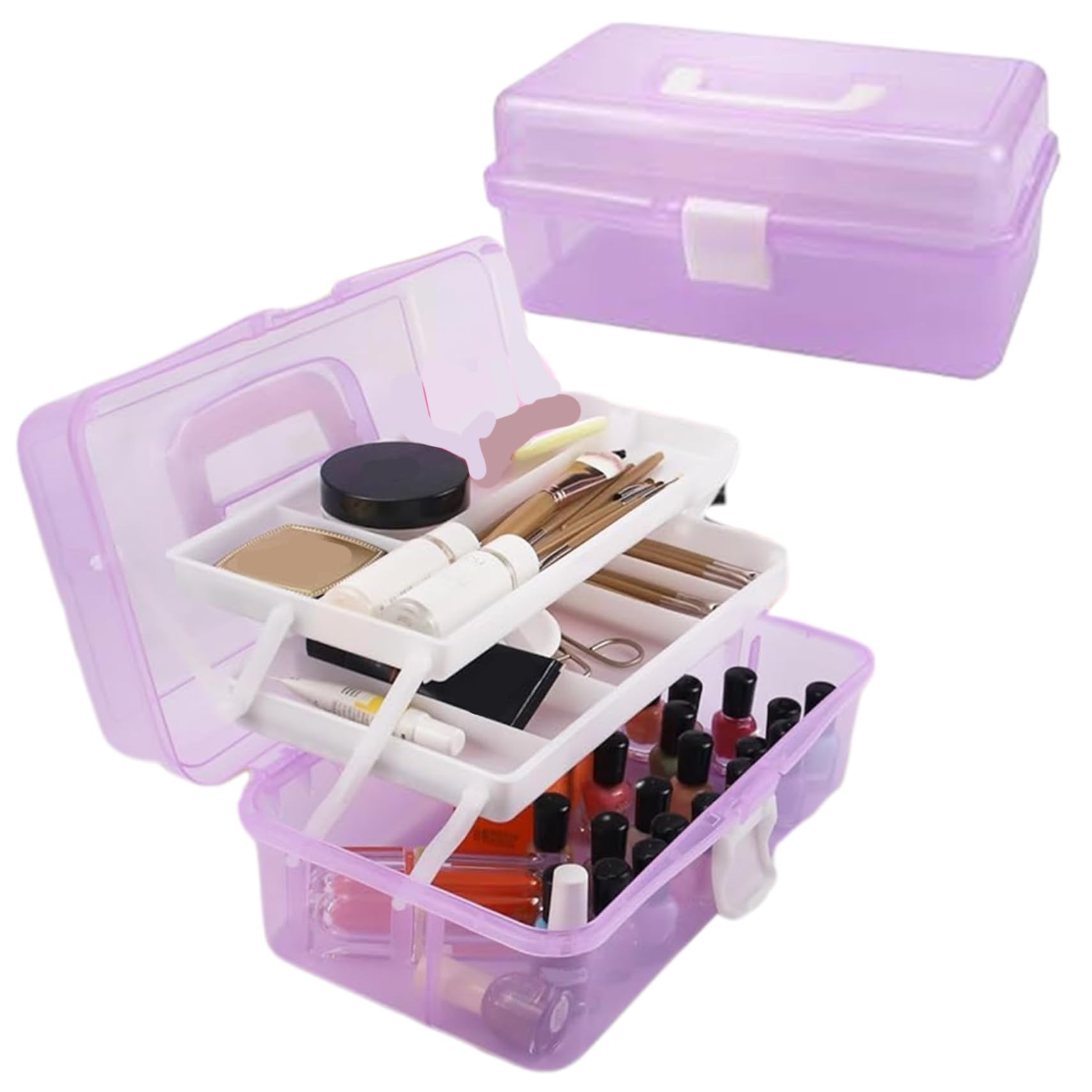 Craft Box 3-Layer Craft Storage Organizer Box Portable Plastic Tackle Box with Handle Multipurpose Hair Accessories Organizer for Girls, Medicine Box, Art Storage Box,Craft Box