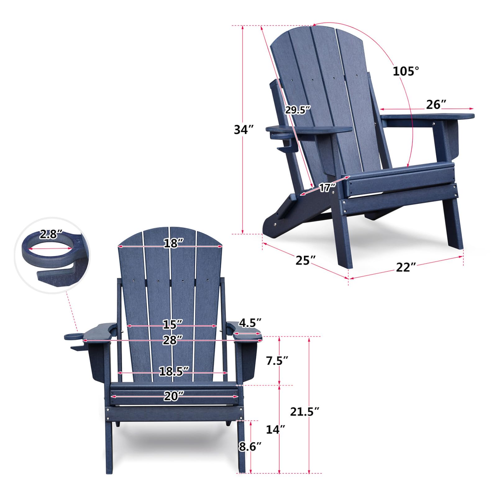 DJHK docor Adirondack Chairs Set of 2 with Table Fire Pit Chairs Bonfire Chairs Outdoor Adirondack Chair Set of 2 and Table Set,Ergonomic Design Patio Lawn Chair for Outside Deck Garden Backyard Balco