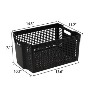 Bblina 6 Pack Large Plastic Organizer Baskets, Stackable Storage Baskets with Handles, Black