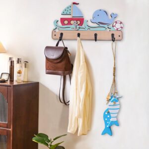 Midrean Cute Wooden Kids Nursery Coat Rack Colorful Wall Mount Hooks -13.7" Long for Children's Room Hanging Towels Hook