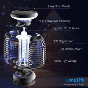 Outdoor Solar Bug Zapper,Mosquito Killer Bug Zapper with LED Light | 4000mAh | IP66 Waterproof | 2200V High Voltage Grid for Home, Patio, Lawn & Garden