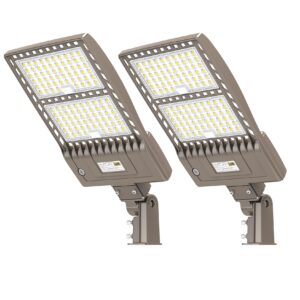 yellore 2 pack 320w led parking lot light 44,800lm ul dlc listed led shoebox pole light with slip fitter 5000k flood lights outdoor ip65 waterproof commercial street light 100-277vac