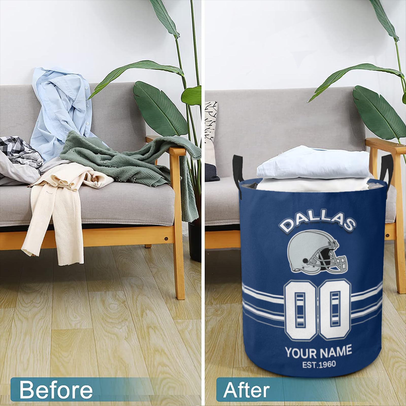 Football Laundry Basket Merch, Personalized Laundry Basket Gifts with Name Number, Football Accessories Laundry Basket Keepsake for Game Day, Foldable Laundry Basket Stuff with Handles for Bathroom