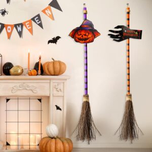 Riokko Halloween Broom Decorations, Happy Halloween Broom Sign, Wooden Witch Broomsticks Halloween Front Porch Decor for Home Indoor Outdoor Wall Office 47inch