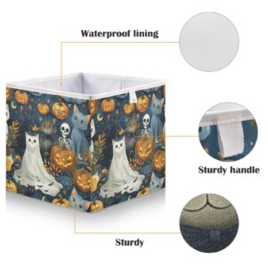 Kigai Halloween Boo Cube Storage Bin, 11x11x11 inch Collapsible Fabric Storage Cubes Organizer Foldable Storage Baskets for Shelves, Closets, Laundry, Nursery, Home Decor