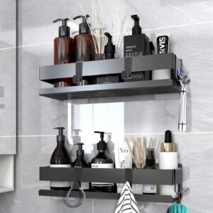 ojluoj shower caddy storage 2 pack black adhesive stainless steel shower shelves with 6 holder hooks bath organizers bathroom shower rack