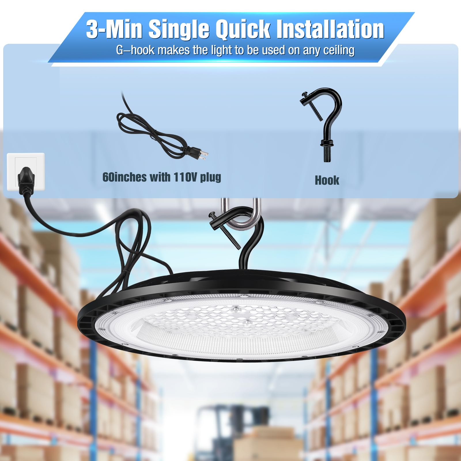 YANYCN 12 Pack 100W UFO Led High Bay Light Fixture,5000K Daylight Commercial Shop Bay Lighting,120v,15000LM,[450W MH/HPS Equiv.] US Plug Area Lighting for Garage/Warehouse/Barn/Gym/Factory/Workshop