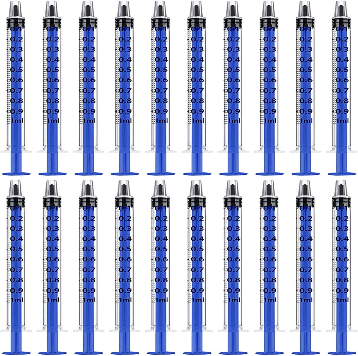 Blue 50 Pcs 1ml 1cc Plastic Syringe No Needle Syringe for Pets Oral, Refilling, Oil or Glue Applicator, Measuring or Transfering Tiny Amount of Liquids, Without Cap