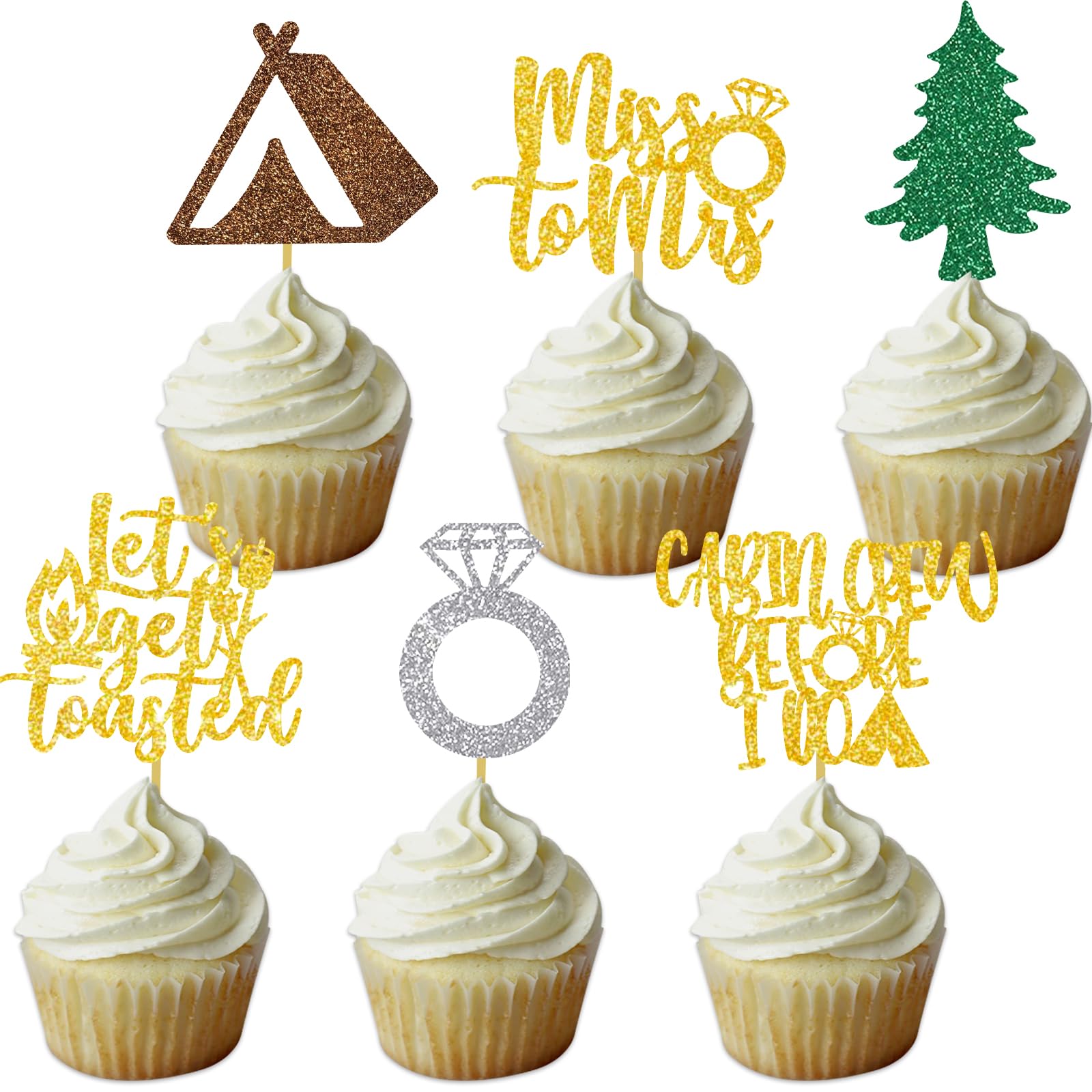 Camping Bachelorette Cupcake Toppers Mountain Hiking Camp Bridal Shower Party Decoration Miss To Mrs Tent Tree Food Picks