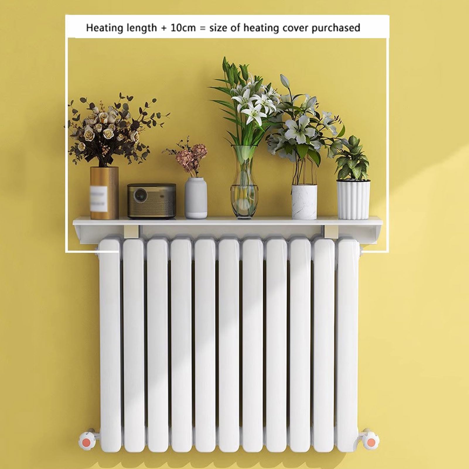 AVSMGP Radiator Covers for Home White Plant Shelf Indoor Over Radiator Adiator Shelf No Drilling Anti-Smoke Dust-Proof with 5Cm Bracket Maximize Space Aluminum,L100cm/39.4in(2 Section)