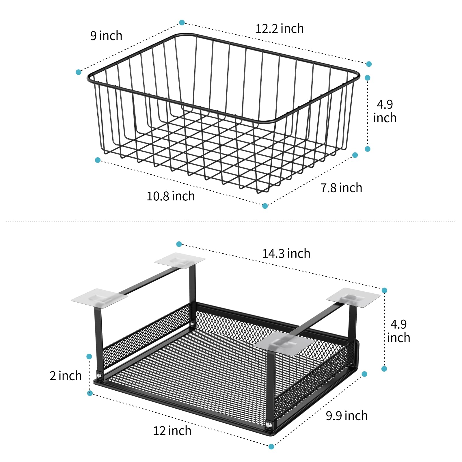 iSPECLE 8 Pack Cabinet Baskets - 4 Pack Wire Storage Baskets and 4 Pack Under Shelf Storage Add Space for 15" & 30" Upper Cabinet Easily Install with Adhesive, Under Shelf Wire Basket Get Items Easily