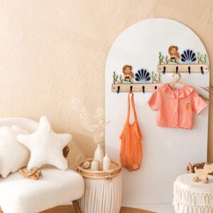 Midrean Wooden Cute Kids Nursery Towel Coat Rack Colorful Wall Hooks Mount Wood Hook