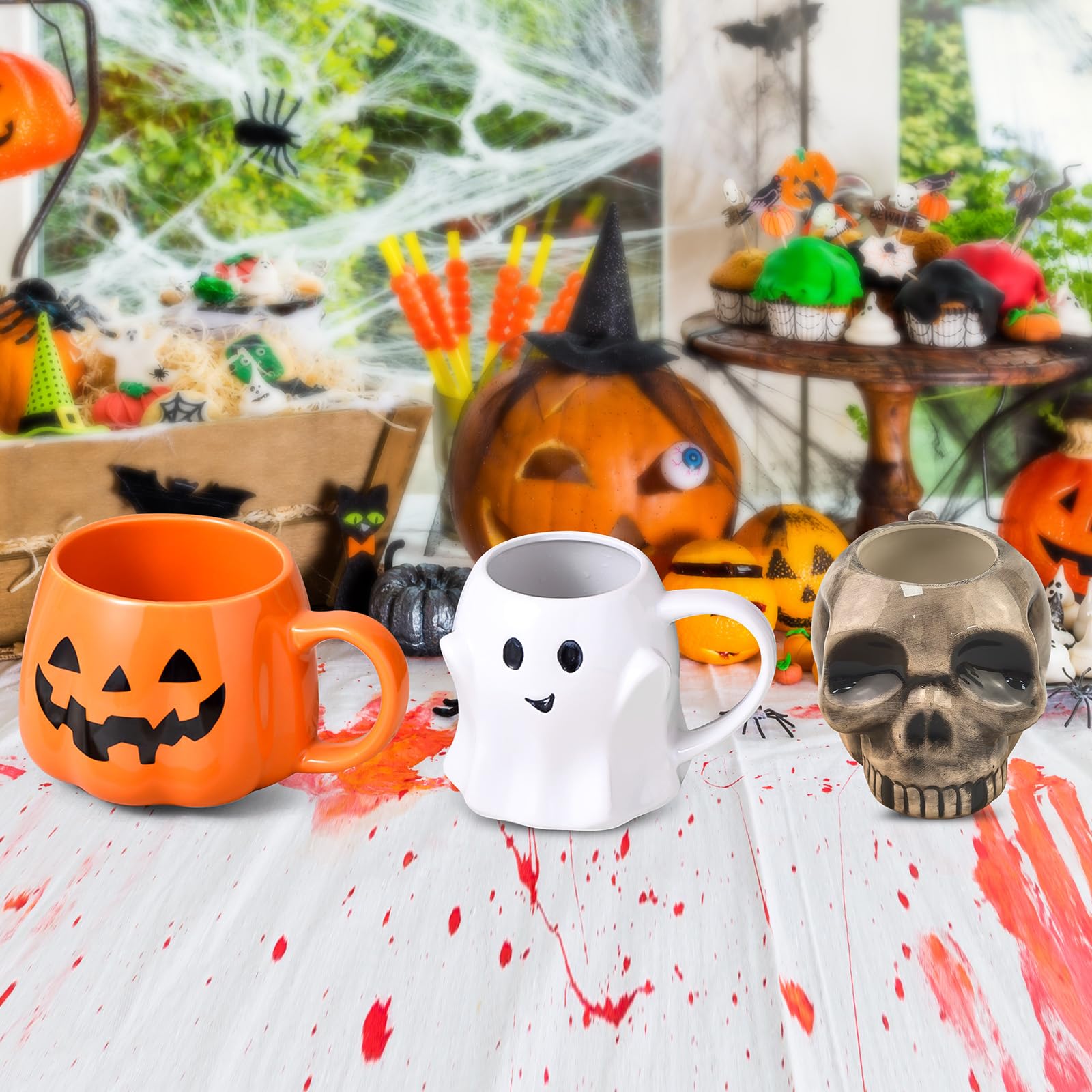 FANFX 13oz Halloween Ghost Mug, Ceramic Halloween White Ghost Pattern Mug. Coffee Mugs Halloween Birthday Tabletop Drinks Adult Gifts Children Gifts Women Gifts