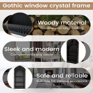 Gothic Window Crystal Shelf Display for Wall, Wooden Wall Mount Stand Case Box, Old Church Window Crystal Wall Shelf, Wooden Gem Stone Rock Storage Holder Trinkets Organizer, 15.7 x 7.8 x 1 inch