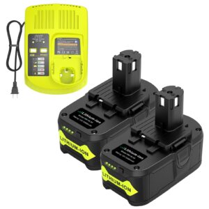 upgraded p117 21v 3a rapid charger + 2 pack 6.0ah 18v rb18l50 lithium battery combo for ryobi p108 p102 p104 high capacity cordless tool batteries