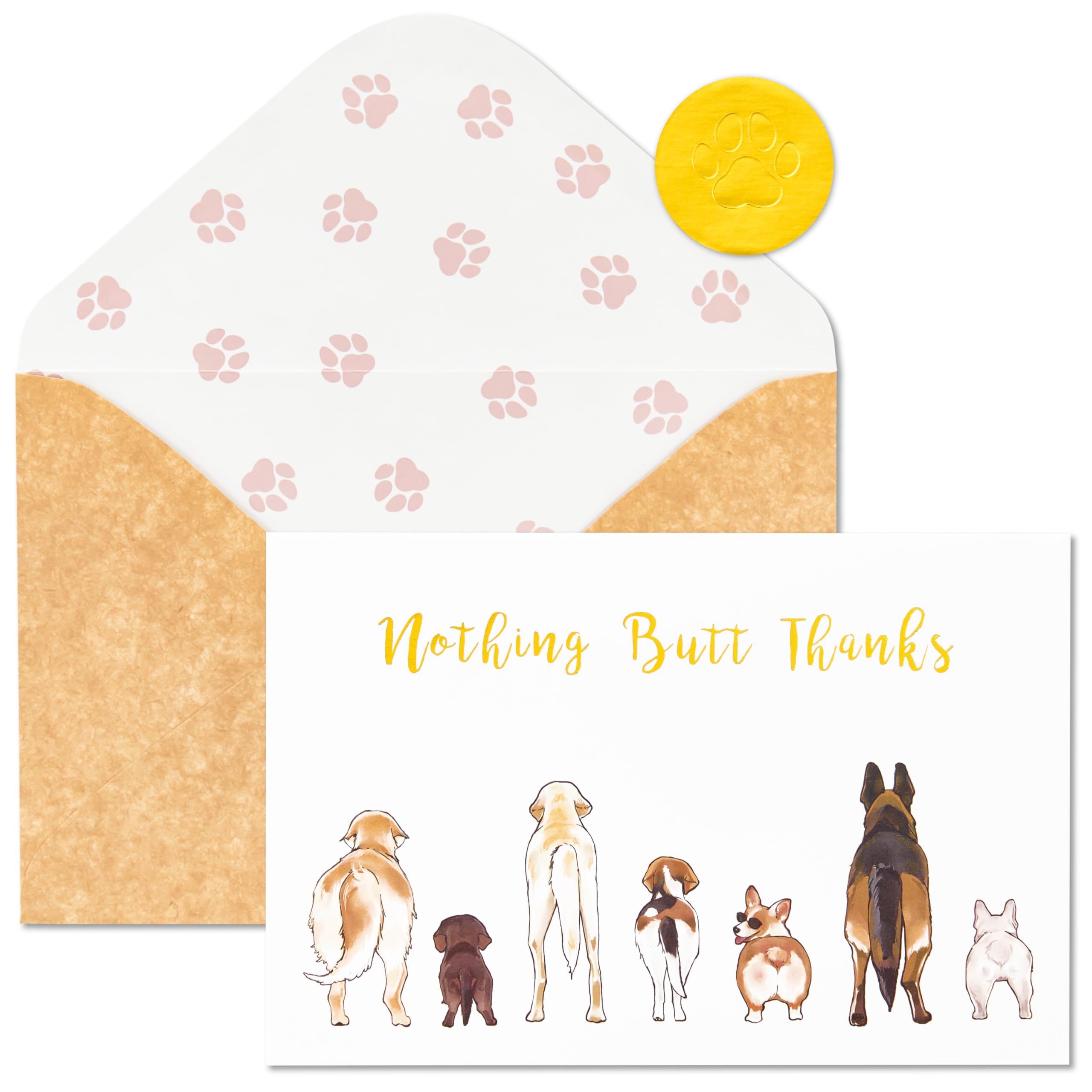 Crisky 50 Count Dog Thank You Cards Nothing Butt Thanks Gold Foil Funny Thank You Cards with Envelopes & Stickers For Friends, Women Men, Teachers, Colleagues, Dog Lovers