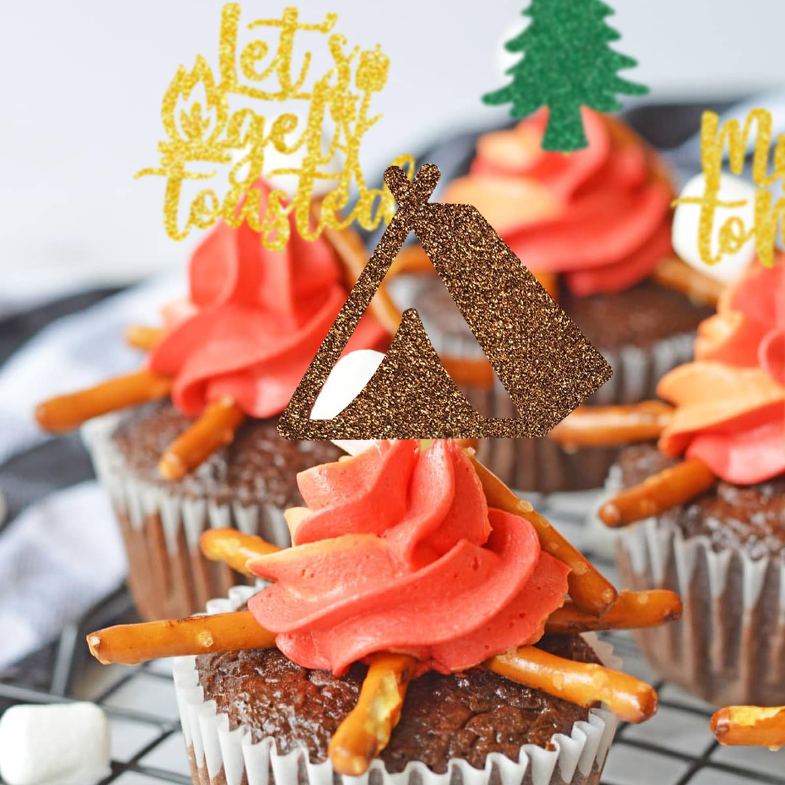 Camping Bachelorette Cupcake Toppers Mountain Hiking Camp Bridal Shower Party Decoration Miss To Mrs Tent Tree Food Picks