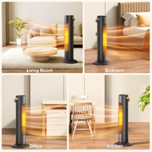 2-1 Electric Space Heaters For Indoor Use, 25" Tower Heater And Fan Combo, 70°Oscillating, 3S Instant Heating,1500W, 3 Heating & Fan Modes, Electric Portable Heater For BedroomOfficeHome, Dark Black