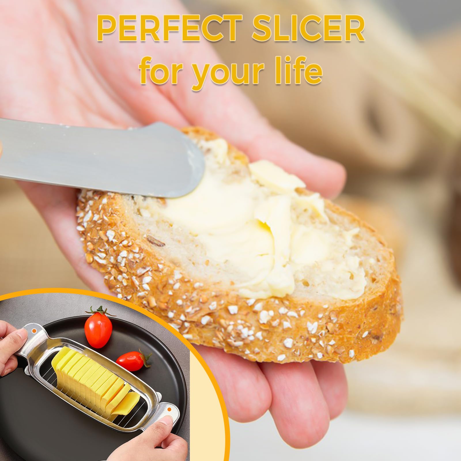 2024 upgraded Butter Slicer & Butter Cutter- Ergonomic Handle, 18 Sharp Wires, Cuts 1/4 Inch Slices, Butter Slicers for Butter Squares, Butter Cutter Slicer Single Stick, wire Cheese Cutter Slicer