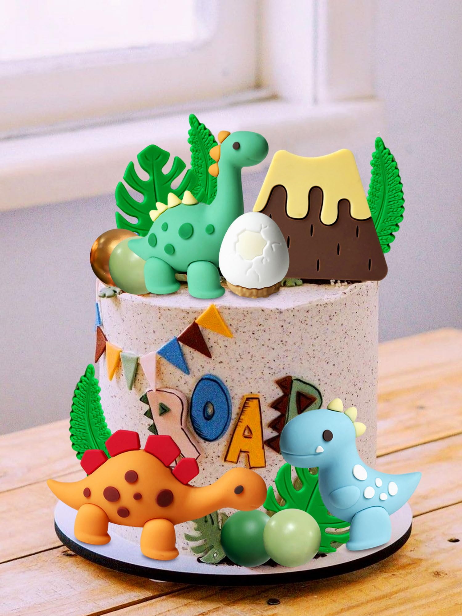 JeVenis Luxury Little Dinosaur Cake Decorations Dinosaur Cupcake Topper Green Rex Three Dino Cake Toppers for Birthday Baby Shower Party Supplies