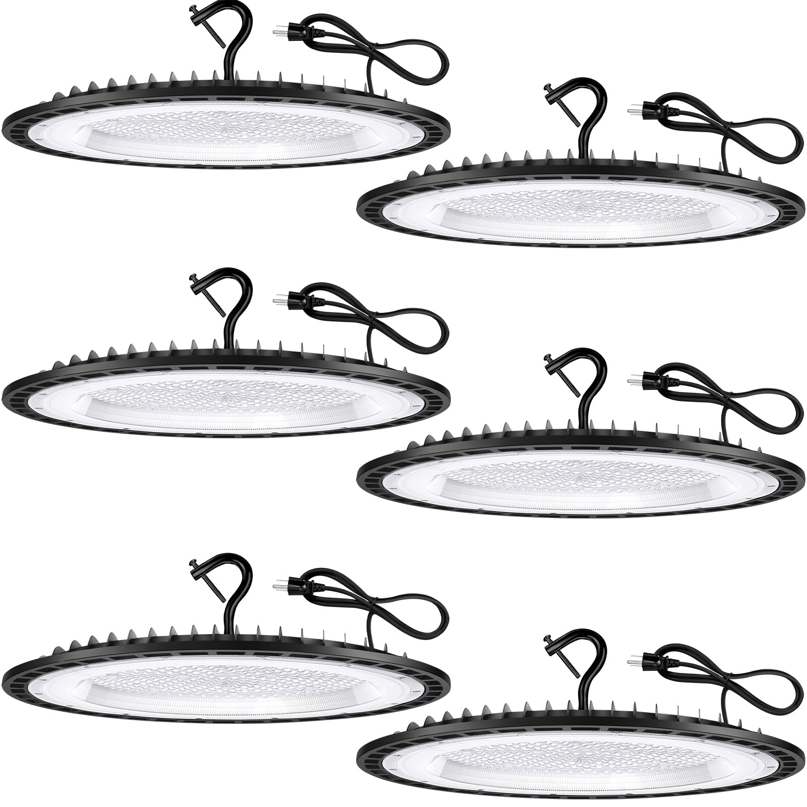 YANYCN 6 Pack 400W UFO Led High Bay Light Fixture,120v,5000K Daylight Commercial Shop Bay Lighting,61000LM,[1750W MH/HPS Equiv.] US Plug Area Lighting for Warehouse/Barn/Gym/Factory/Workshop/Garage