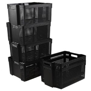 Bblina 6 Pack Large Plastic Organizer Baskets, Stackable Storage Baskets with Handles, Black