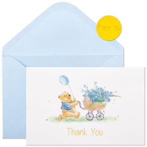 crisky baby shower blue gold foil thank you cards with envelopes 50 pack greeting notes bulk (cute bear with baby carriage)