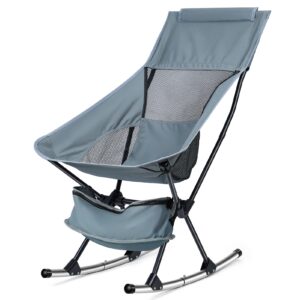 outdoor camping chair, oversized folding chair, rocking chair, adult heavy duty camping chair for patio, lawn and outdoor outdoor folding rocking chair, weight capacity 253 lbs (gray)