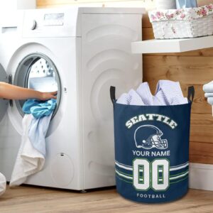 Laundry Hamper Merchandise for Football Accessories, Personalized Game Day Laundry Basket Keepsake with Name Number, Storage Basket for Bathroom Living Room, Gifts for Men Woman Fans Famliy