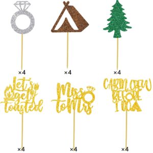 Camping Bachelorette Cupcake Toppers Mountain Hiking Camp Bridal Shower Party Decoration Miss To Mrs Tent Tree Food Picks