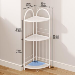 CICUFY Corner Shelf Stand Metal Bathroom Corner Shelf 3 Tier Standing Shower Caddy Organizer Bathroom Floor Shelves Unit Toilet Paper Stand Corner Stand for Plant Book (White)