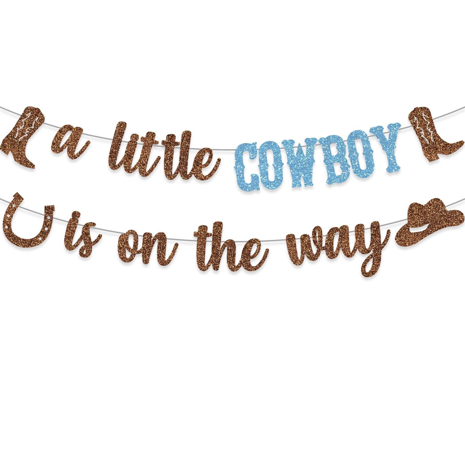 Cowboy Baby Shower Decoration A Little Cowboy Is On The Way Banner Western Boots Hats Backdrop Blue