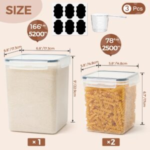 ComSaf Flour Sugar Storage Containers Set of 3 (5.2L/166oz) (2.5L/78oz*2), Large Airtight Food Storage Containers with Lids, Plastic Canisters Sets for Kitchen, Pantry Organizers for Rice and Baking