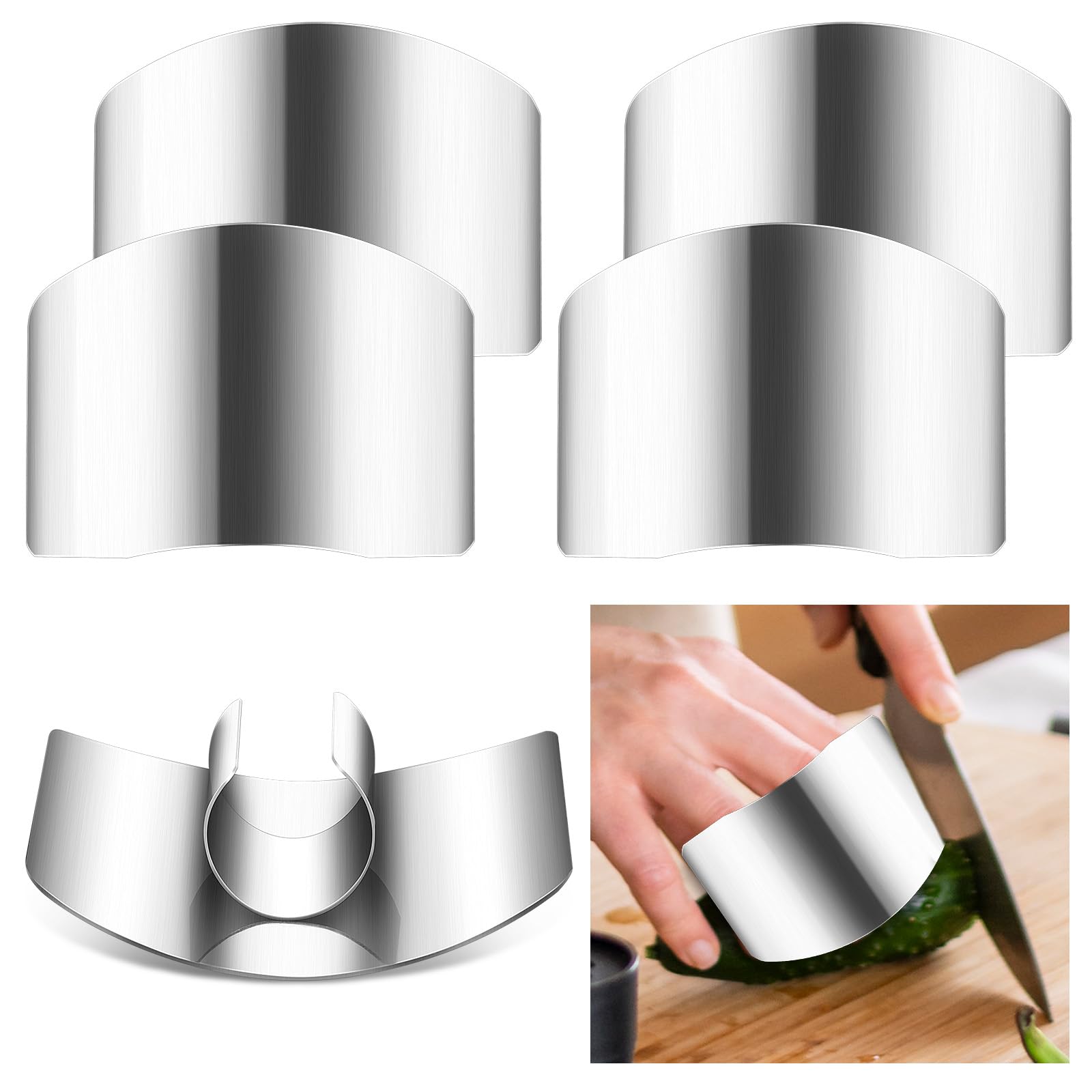 JIEYAO 4PCS Stainless Steel Finger Shield, Knife Finger Guards for Cutting Food and Vegetables Stainless Steel Finger Protector KitchenSafe Chopping Tools for Slicing Dicing Chopping