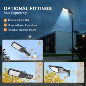 Run Bison LED Parking Lot Light 300W/240W/200W Adjustable, 39000LM 5000K Adjustable Arm Mount LED Street Light with Dusk to Dawn Photocell, 100-277V IP65 Waterproof Shoebox Light for gym-2PK