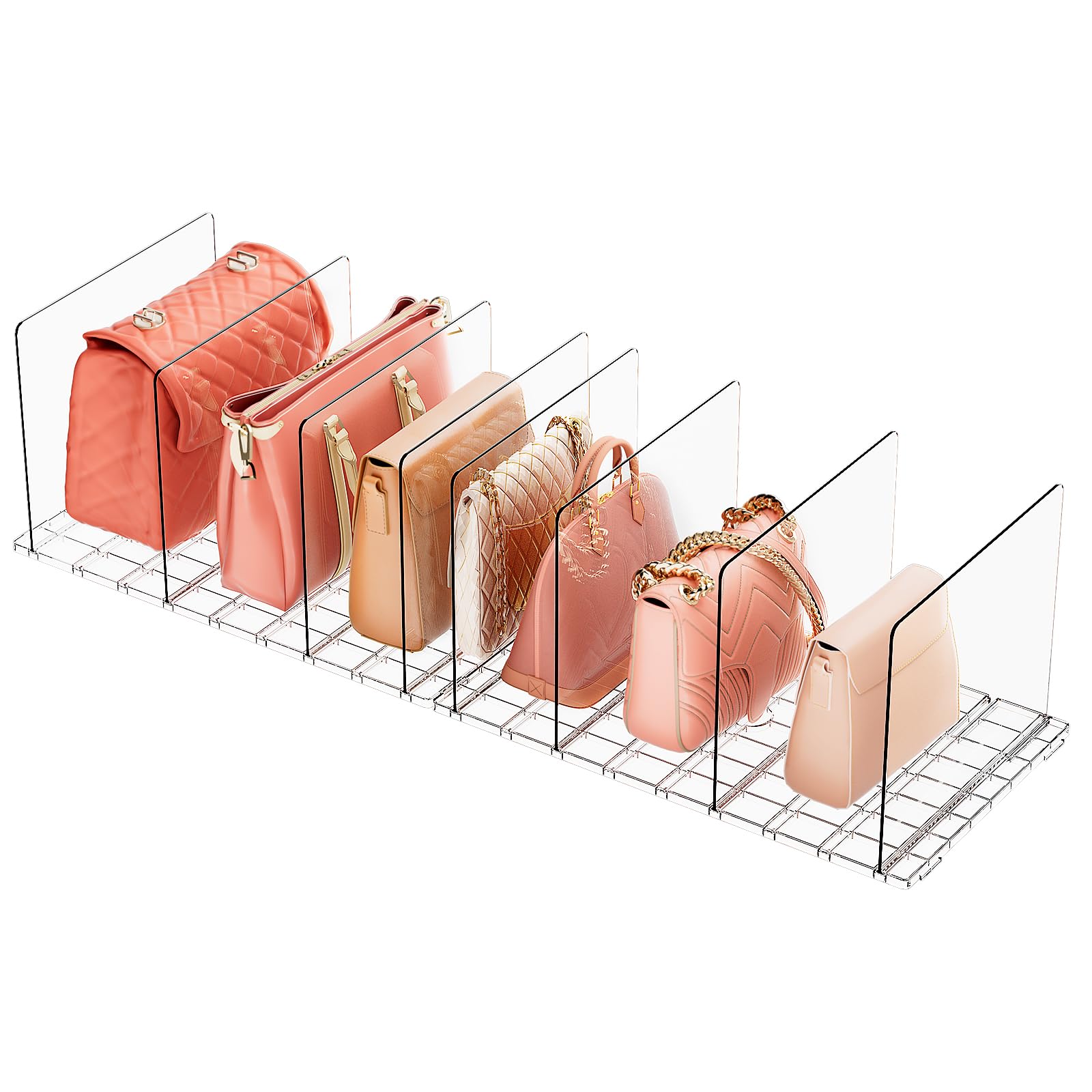 Adjustable Purse Organizer for Closet,Clear Shelf Dividers Sturdy Handbag Separators Organizer for women Humidity Control Crispers