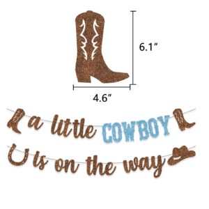 Cowboy Baby Shower Decoration A Little Cowboy Is On The Way Banner Western Boots Hats Backdrop Blue