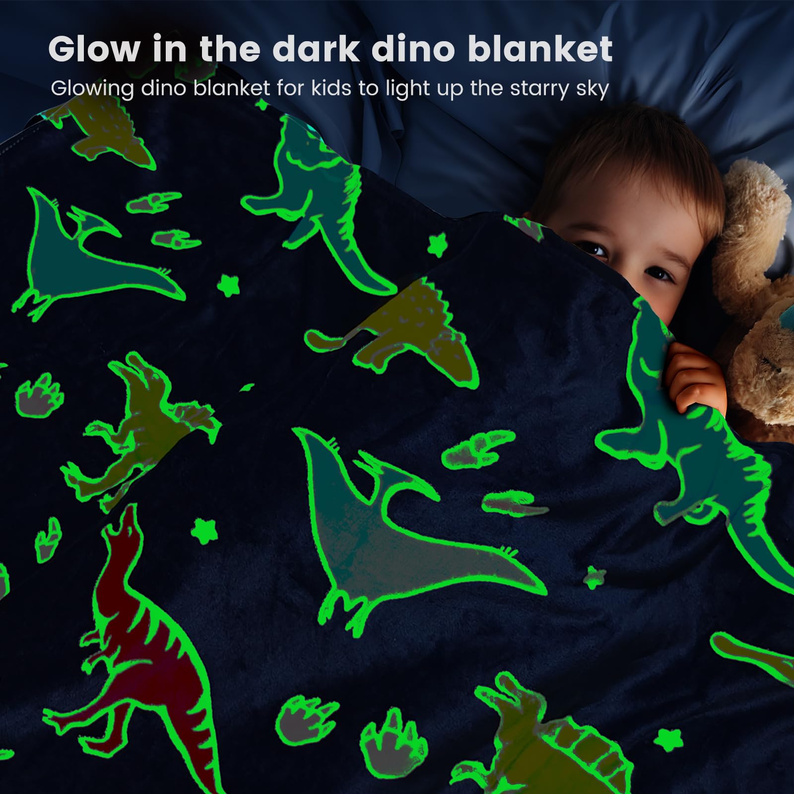 Dino Blanket,Glow in The Dark Dinosaur Blanket with Bag for Boys Kids Girls Child Teen Cute Soft Dinosaur Gifts Toys for Birthday Christmas Halloween Present Dinosaur Room Decor Blanket 50"x60"