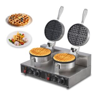 pioneerworks commercial waffle maker 2600w, round waffle iron, non-stick rotatable waffle baker machine, stainless steel round commercial waffle maker for restaurant, 50°c-300°c temp range, 110v