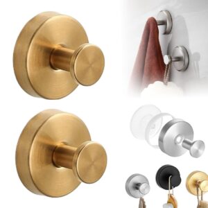 luxe hold no-drill hooks, upgraded suction cup hooks for shower, removable reusable stainless steel waterproof suction cup hooks, shower hooks for bathroom,kitchen,glass,window,mirror (gold, 2pcs)