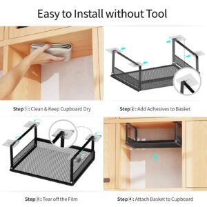 iSPECLE 4 Pack Cabinet Baskets - 2 Pack Under Shelf Baskets and 2 Pack Wire Baskets Add Storage Space, Easily Install with Adhesive for 15" and 30" Upper Cabinet, Wire Storage Basket Easy to Get Items