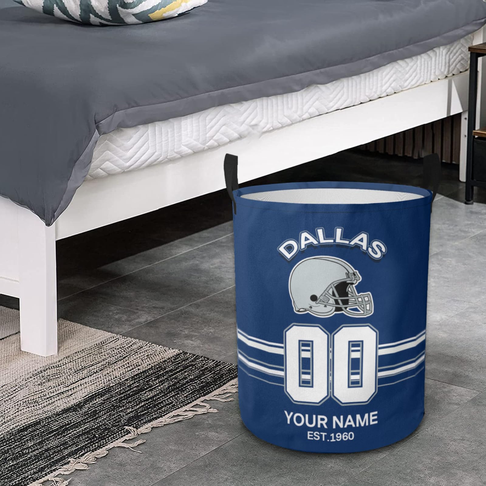 Football Laundry Basket Merch, Personalized Laundry Basket Gifts with Name Number, Football Accessories Laundry Basket Keepsake for Game Day, Foldable Laundry Basket Stuff with Handles for Bathroom