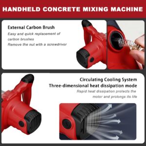 Cement Mixer, 2100W Handheld Electric Concrete Mixer, Portable Mortar Mixer with 6 Adjustable Speed, 110V Mud Mixer Machine Drill Tool for Paint Mortar Fodder Mixing Drywall Grout Plaster (Red)