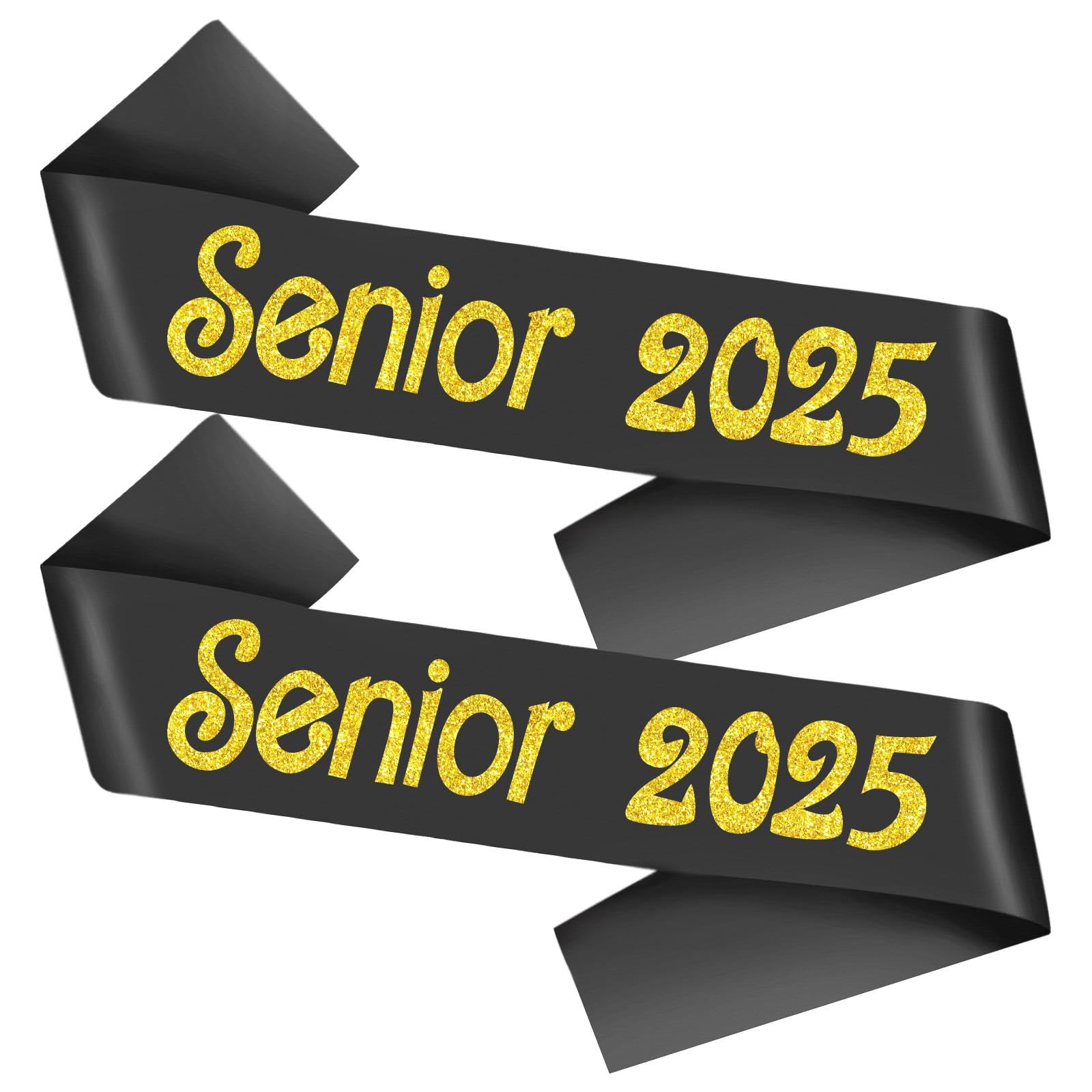 Conggluuo Senior 2025 Sash, 2025 Senior Sash Black Sash with Gold Glitter Finally Graduated Cheerleader Graduation Sash for Graduation Party Supplies 2 Pack Senior Sashes Black Gold 2pcs