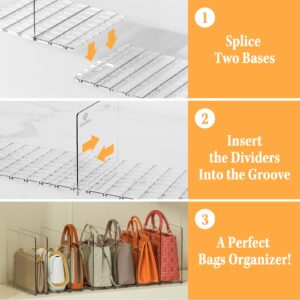 Adjustable Purse Organizer for Closet,Clear Shelf Dividers Sturdy Handbag Separators Organizer for women Humidity Control Crispers