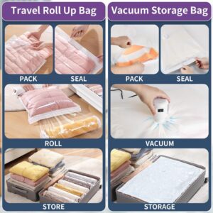 SZO 25 Pack Vacuum Storage Bags With Electric Air Pump,(5 Jumbo/5 Large/5 Medium/5 Small/5 Roll Up Bags)Vacuum Seal Bags For Clothing Travel, Space Saver Bags For Luggage, Blankets,Bedding,Moving Bags