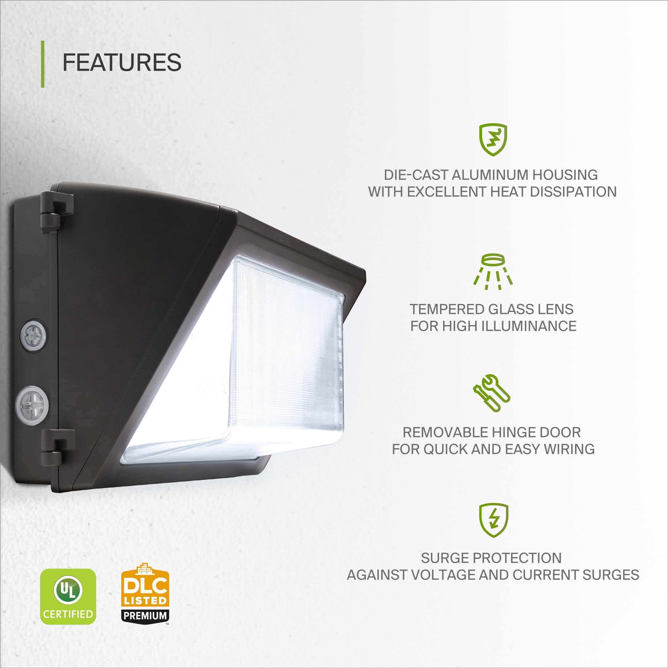 ASD 80W LED Wall Pack Light with Dusk to Dawn Photocell, 5000K 11973LM 120-277V, Dimmable Commercial LED Wallpack Security Lights, Outdoor Wall Light for Building, Parking Lot, UL DLC Premium, Bronze