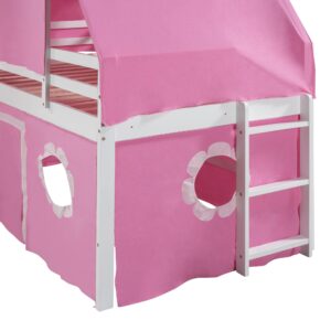 Pink Twin Size Loft Bed with Slide, Windows and Tent, Safe Playhouse Design with Guardrails and Ladder, No Box Spring Required, Perfect for Kids Bedrooms, Pink