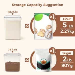 ComSaf Flour Sugar Storage Containers Set of 3 (5.2L/166oz) (2.5L/78oz*2), Large Airtight Food Storage Containers with Lids, Plastic Canisters Sets for Kitchen, Pantry Organizers for Rice and Baking