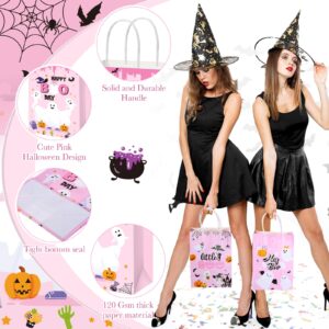 Kolldenn 12 Pieces Pink Halloween Treat Bags with Handle Little Boo Gift Bags Pink Halloween Candy Bags Boo Party Favor Bags for Halloween Party Decor